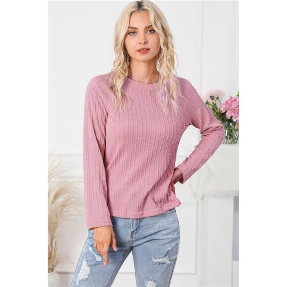 Lightweight Knit Long Sleeve Top – Crewneck Basic Tee for Women - Picture 5 of 7